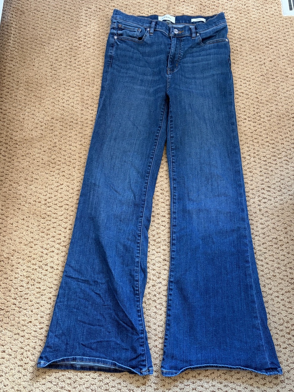Frame Denim Wide-Leg Flare Jeans in Deep Blue Wash